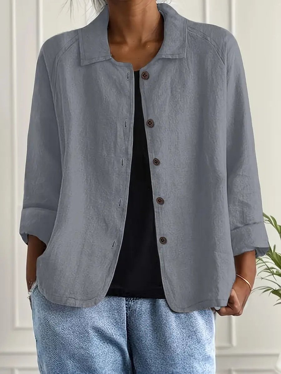 Women's Relaxed-Fit Button-Front Lightweight Collared Shirt - Gray