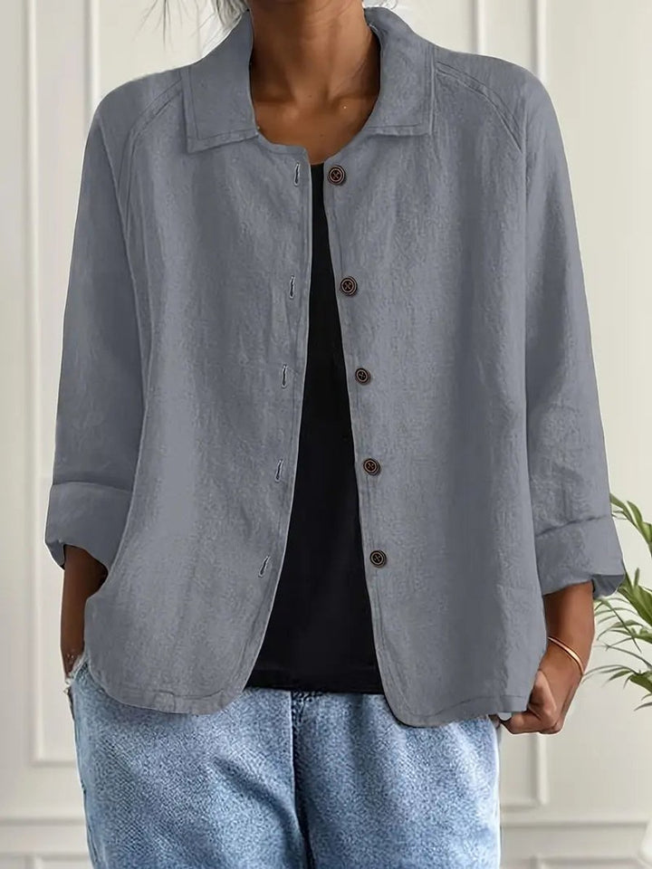 Women's Relaxed-Fit Button-Front Lightweight Collared Shirt - Gray