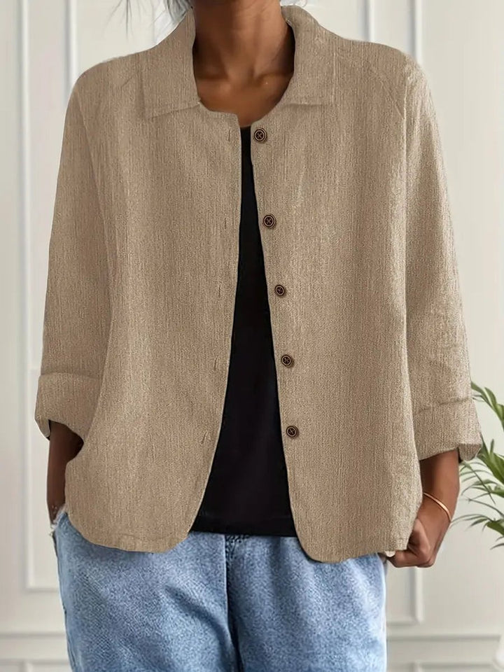 Women's Relaxed-Fit Button-Front Lightweight Collared Shirt - Beige