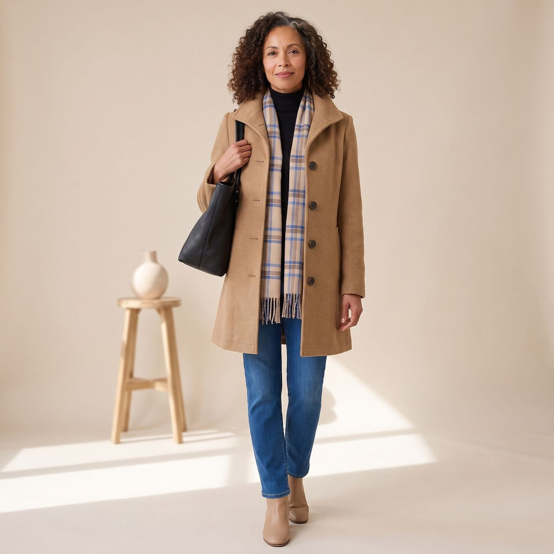 Women's Relaxed-Fit Button-Front Wool Coat - Khaki