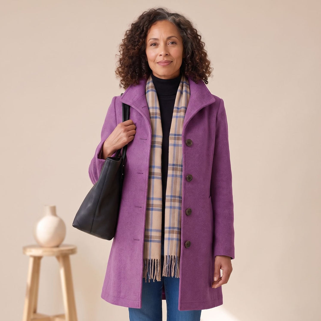 Women's Relaxed-Fit Button-Front Wool Coat - Purple