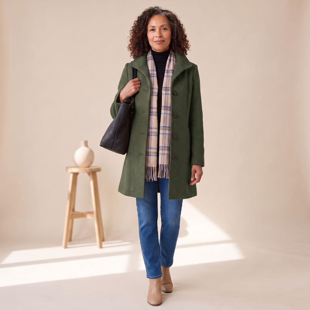 Women's Relaxed-Fit Button-Front Wool Coat - Moss Green