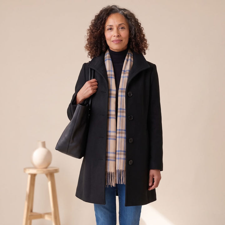 Women's Relaxed-Fit Button-Front Wool Coat - Black