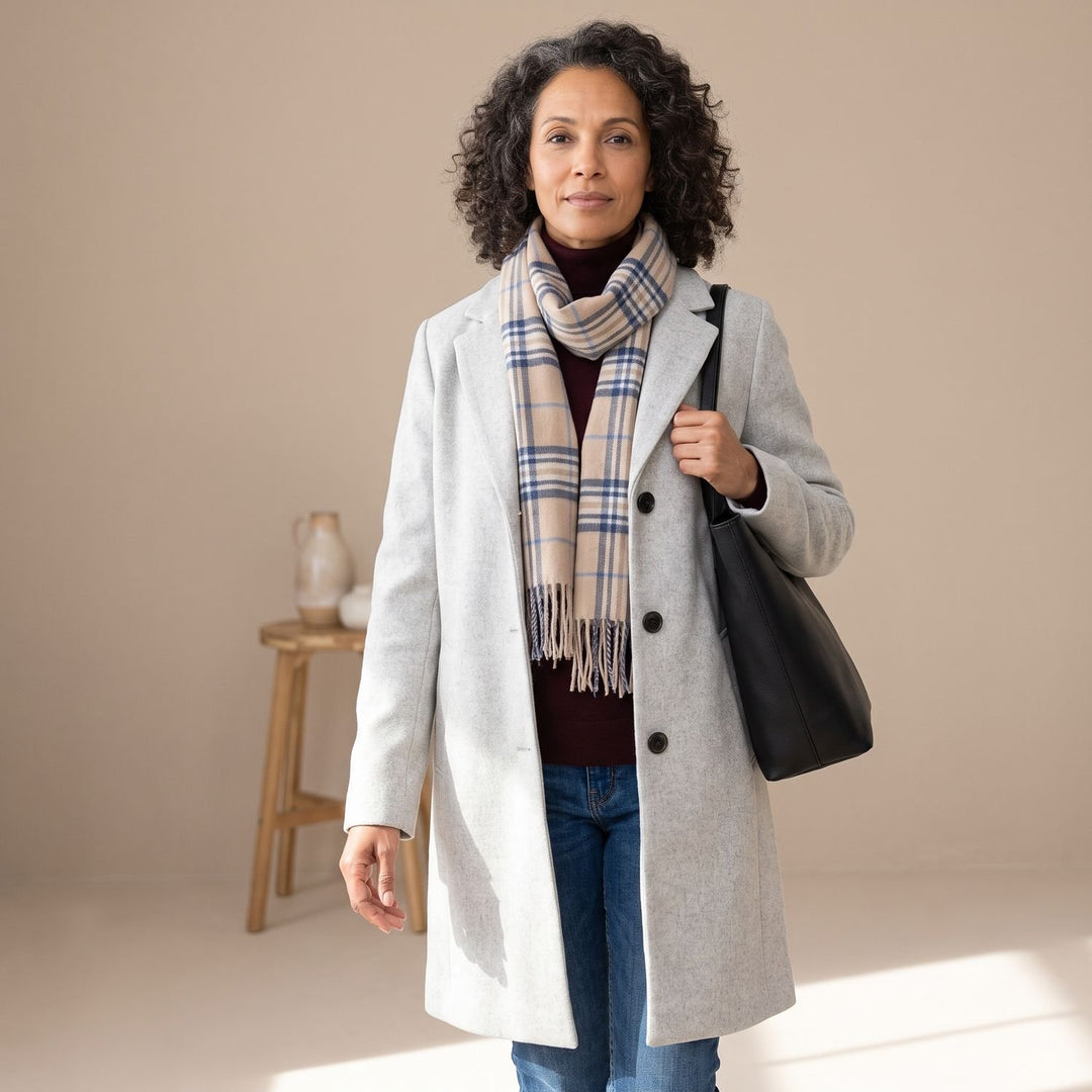 Women's Relaxed-Fit Button-Front Wool Coat - Light Gray