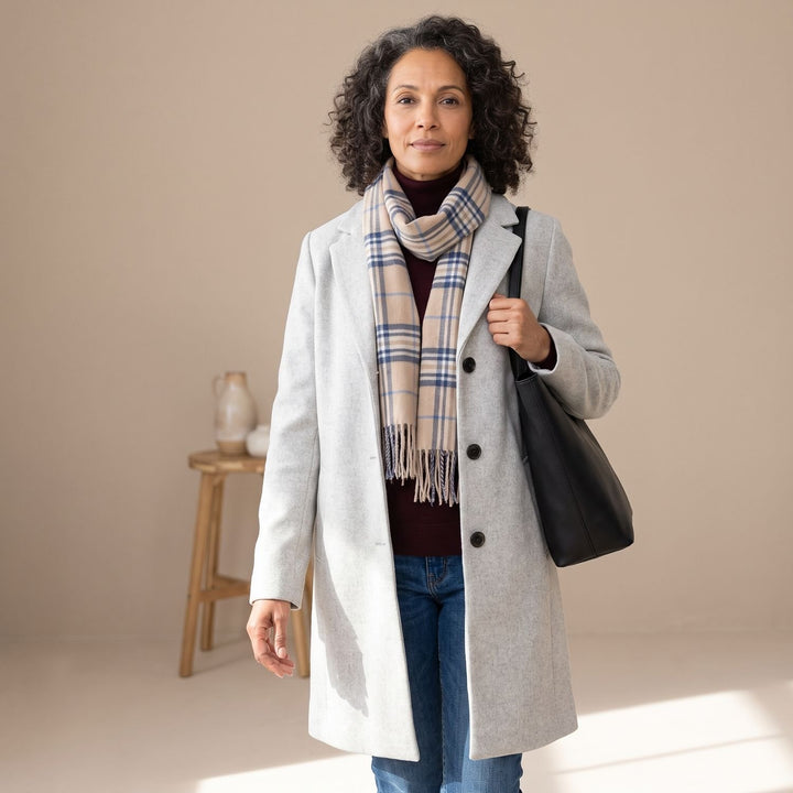 Women's Relaxed-Fit Button-Front Wool Coat - Light Gray