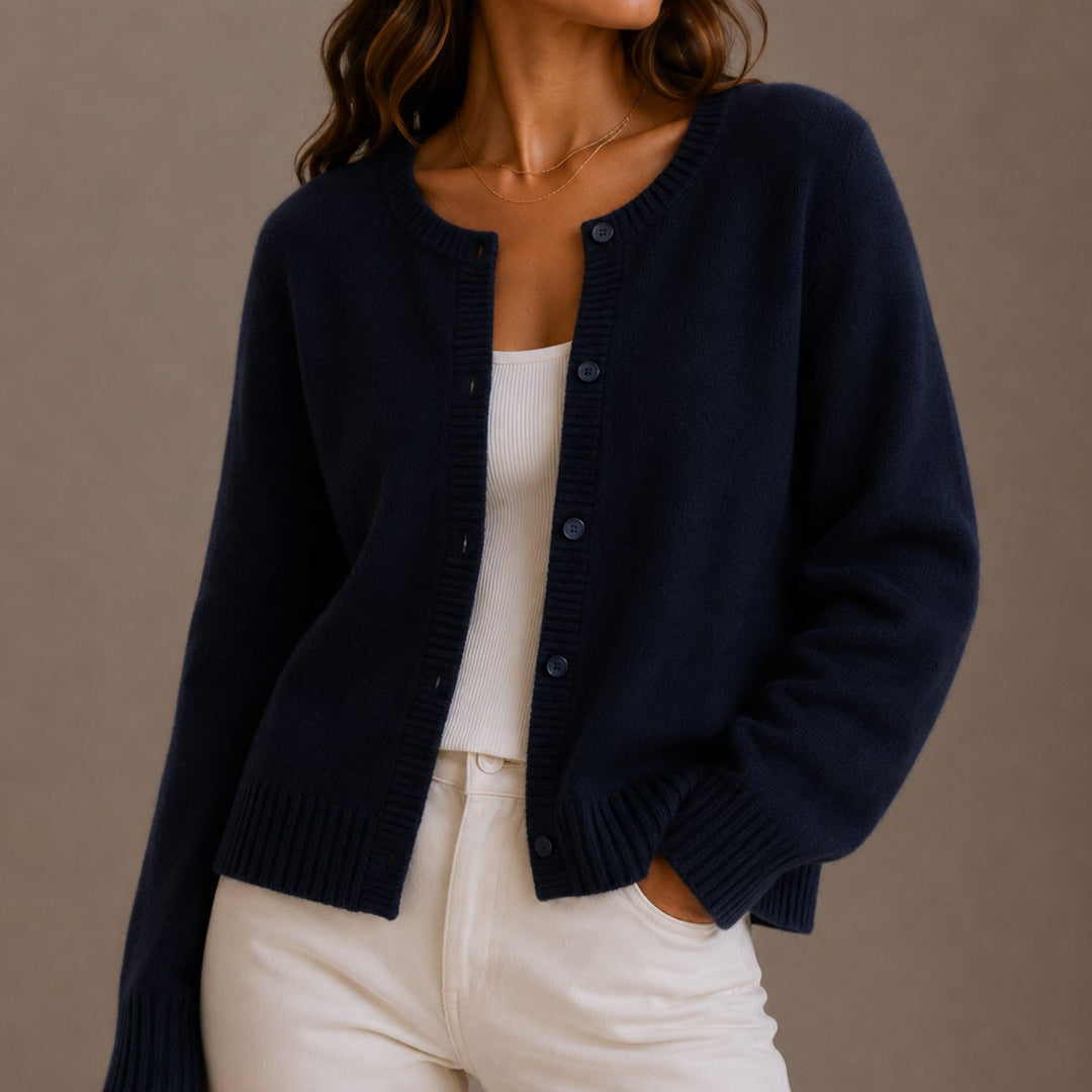 Women's Relaxed-Fit Button-Up Round-Neck Knit Cardigan