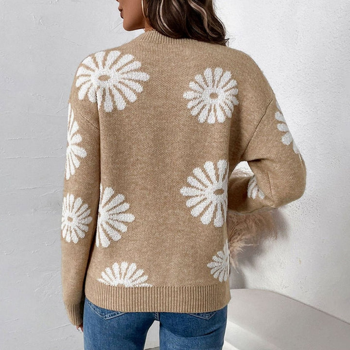 Women's Relaxed-Fit Floral Intarsia Crewneck Knit Sweater