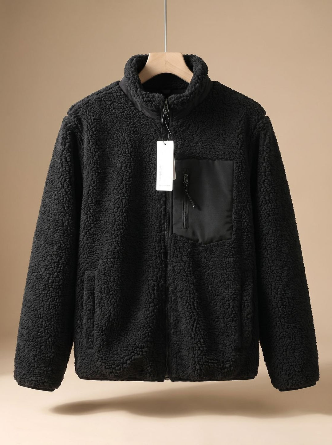 Women's Relaxed-Fit Full Zip-Up Sherpa Fleece Jacket, Beige - Black