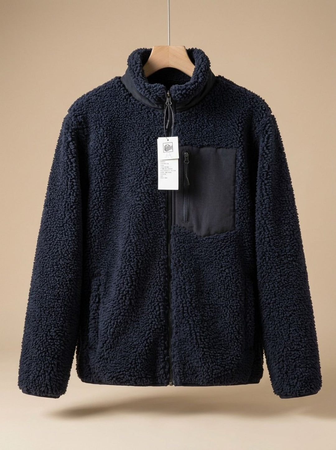Women's Relaxed-Fit Full Zip-Up Sherpa Fleece Jacket, Beige - Navy Blue