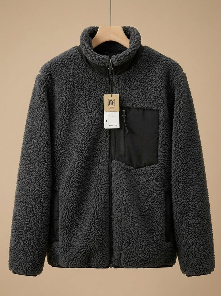 Women's Relaxed-Fit Full Zip-Up Sherpa Fleece Jacket, Beige - Grey