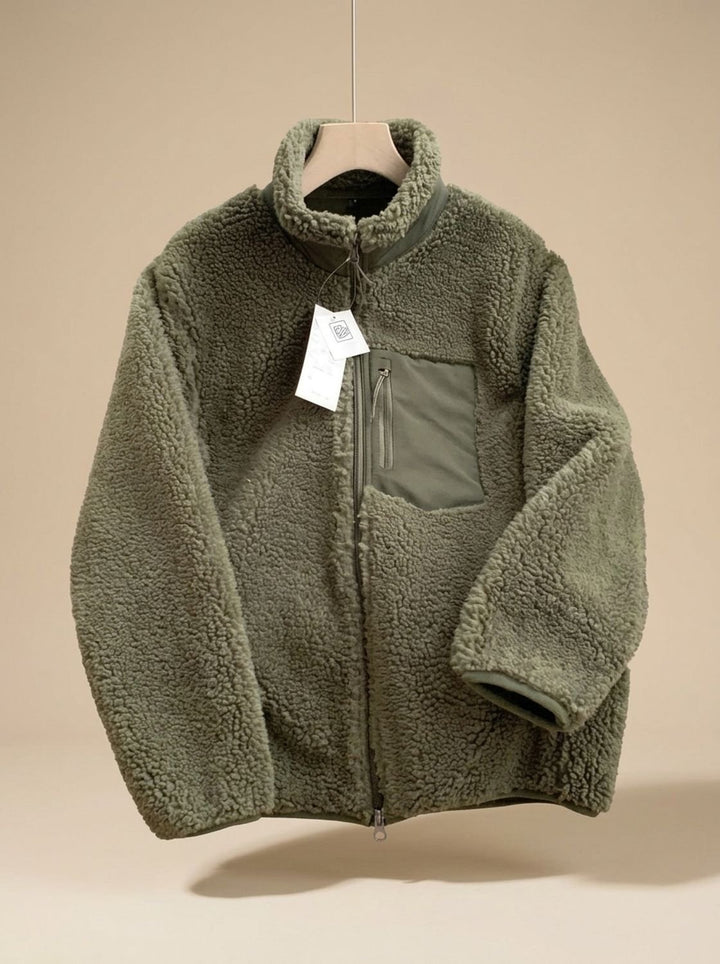 Women's Relaxed-Fit Full Zip-Up Sherpa Fleece Jacket, Beige - Army Green