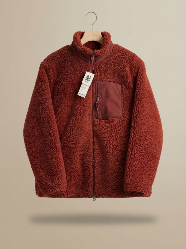 Women's Relaxed-Fit Full Zip-Up Sherpa Fleece Jacket, Beige - Red
