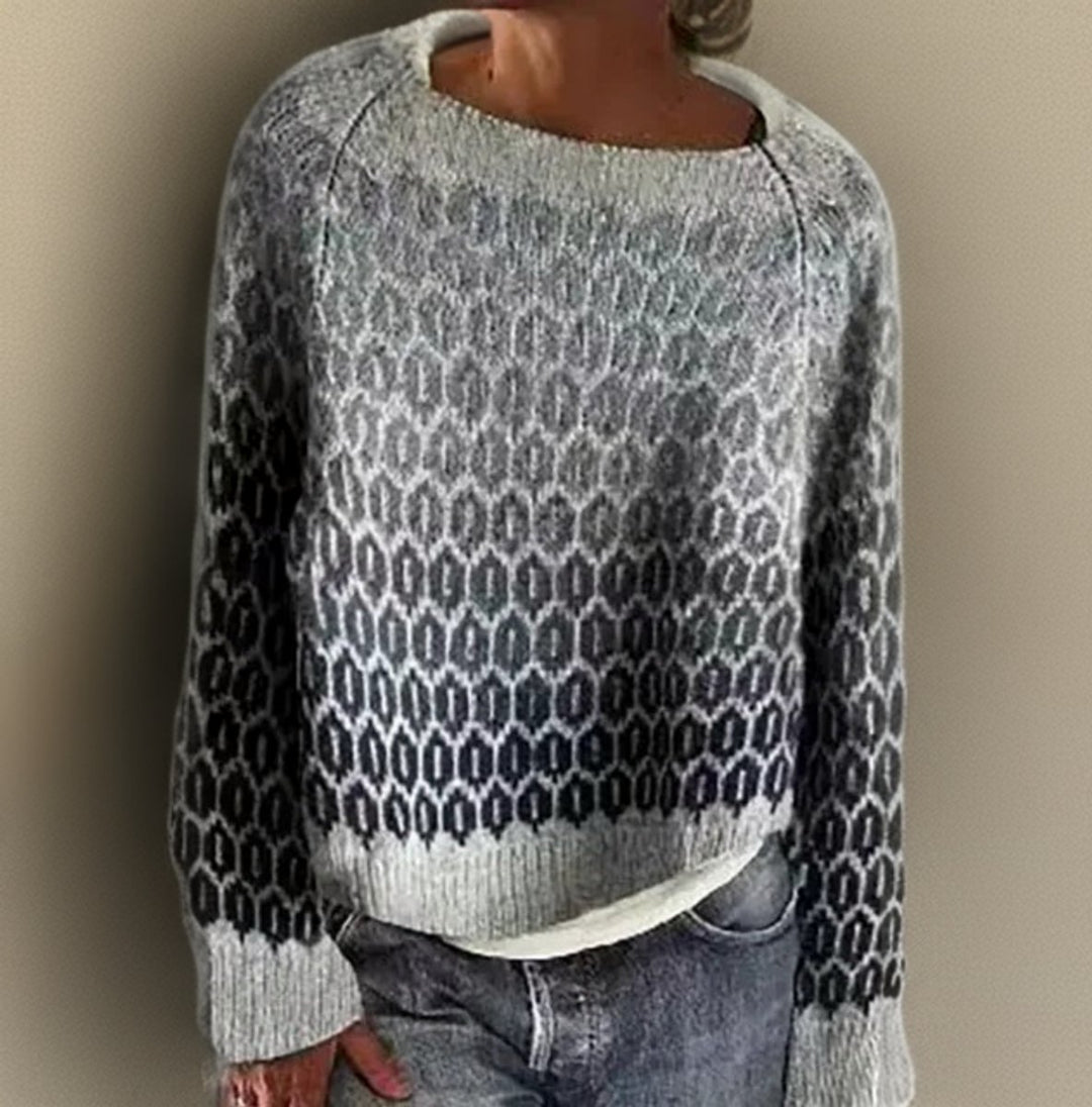 Women's Relaxed-Fit Gradient Patterned Knit Sweater - Gray
