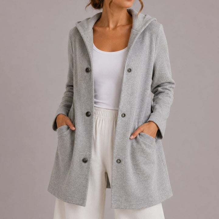 Women's Relaxed-Fit Hooded Button-Up Cardigan with Pockets - Gray