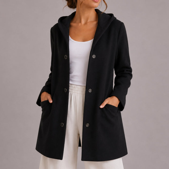 Women's Relaxed-Fit Hooded Button-Up Cardigan with Pockets - Black