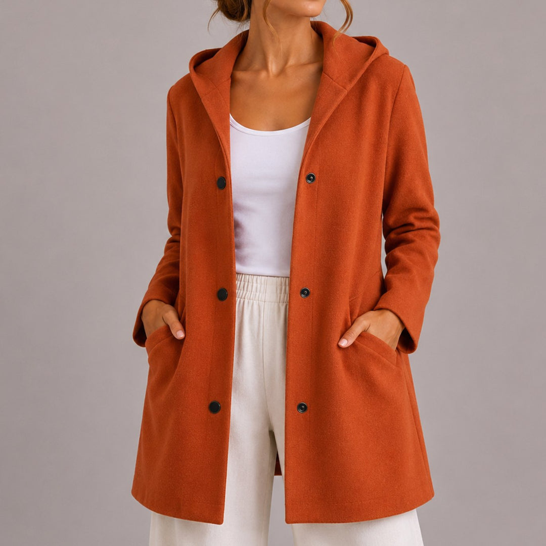 Women's Relaxed-Fit Hooded Button-Up Cardigan with Pockets - Orange