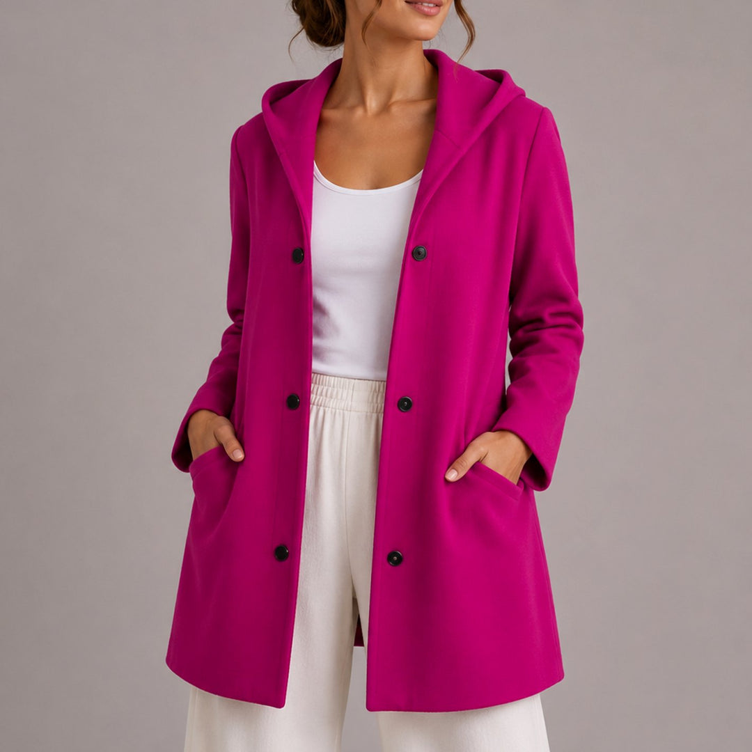 Women's Relaxed-Fit Hooded Button-Up Cardigan with Pockets - Pink