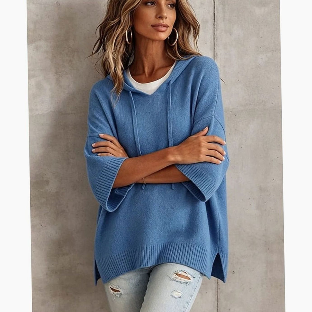 Women's Relaxed-Fit Hooded Drawstring Knit Sweater
