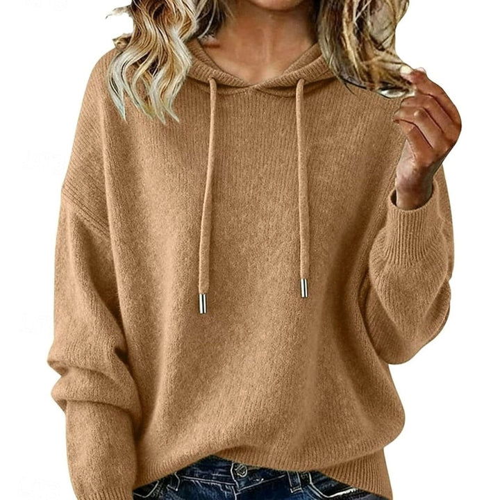 Women's Relaxed-Fit Hooded Knit Sweater - Khaki