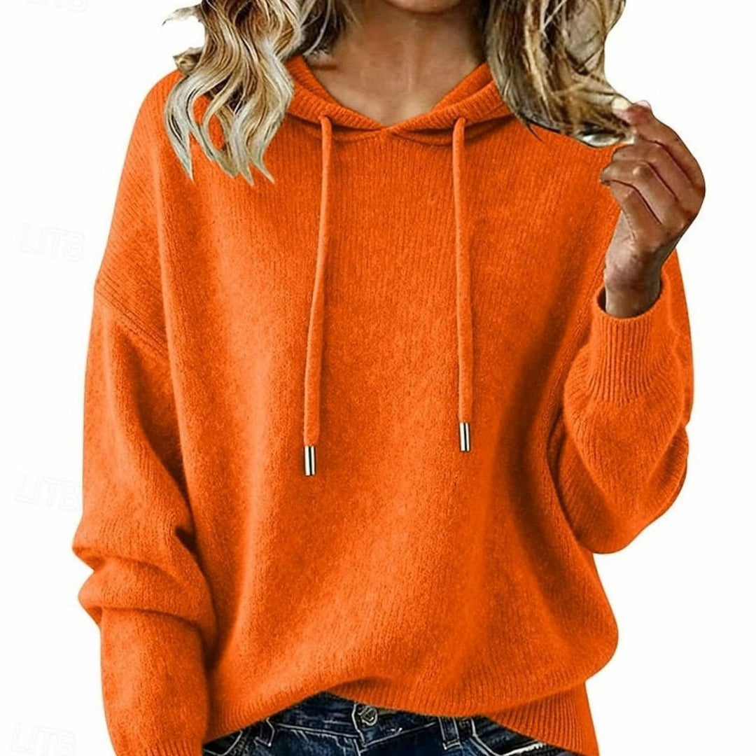 Women's Relaxed-Fit Hooded Knit Sweater - Orange
