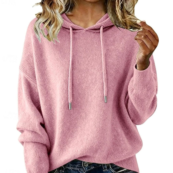 Women's Relaxed-Fit Hooded Knit Sweater - Pink