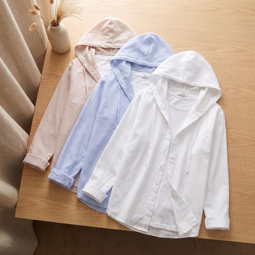 Women's Relaxed-Fit Hooded Long-Sleeve Button-Down Shirt