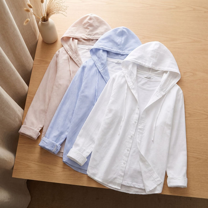 Women's Relaxed-Fit Hooded Long-Sleeve Button-Down Shirt