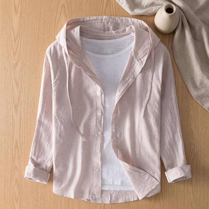 Women's Relaxed-Fit Hooded Long-Sleeve Button-Down Shirt - Beige