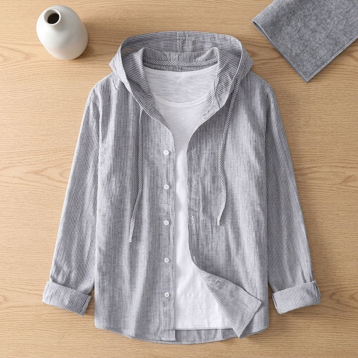 Women's Relaxed-Fit Hooded Long-Sleeve Button-Down Shirt - Gray