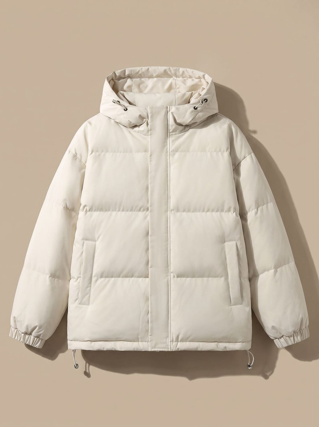 Women's Relaxed-Fit Hooded Puffer Jacket Drop-Shoulder - White