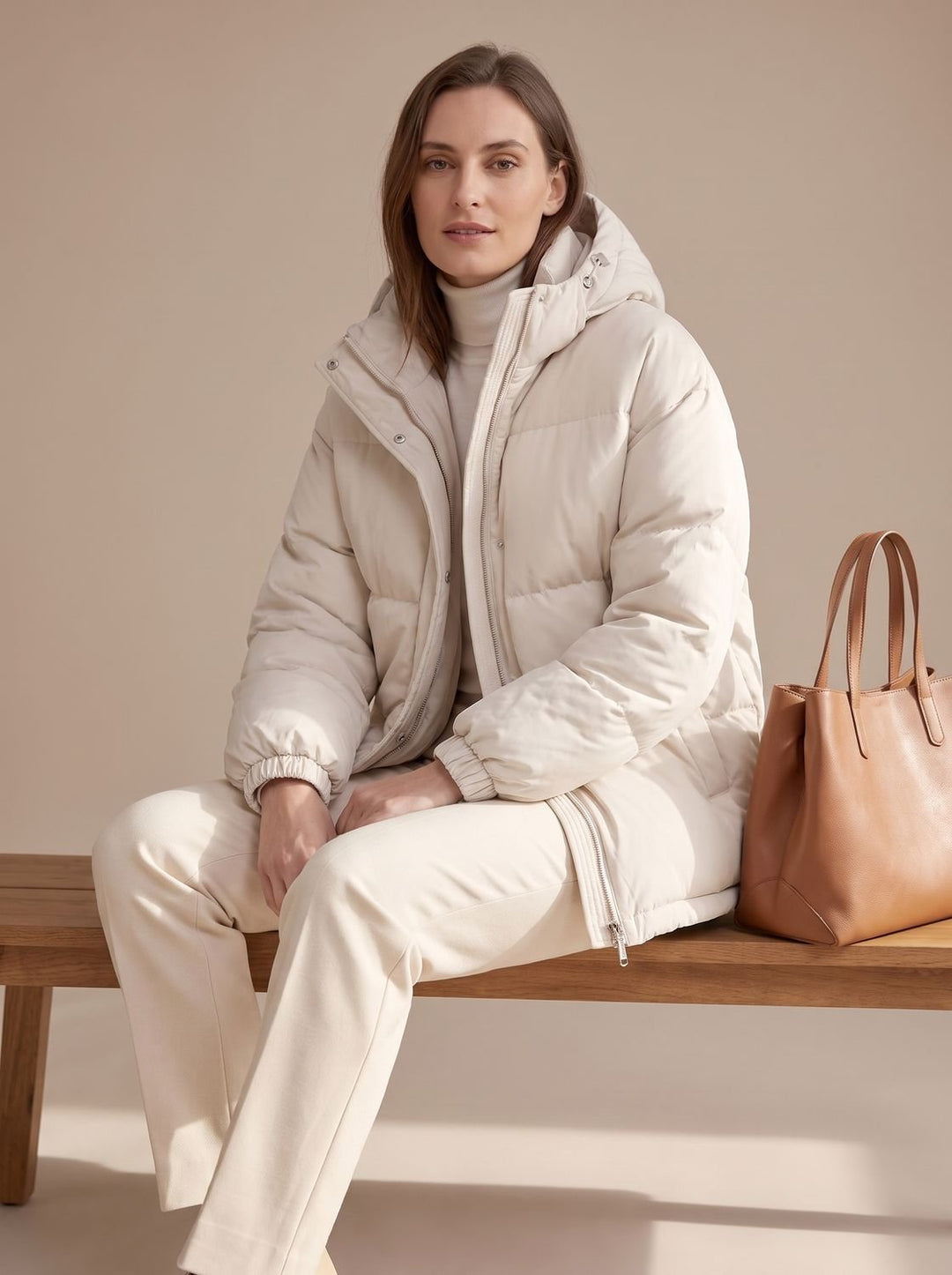 Women's Relaxed-Fit Hooded Puffer Jacket Drop-Shoulder