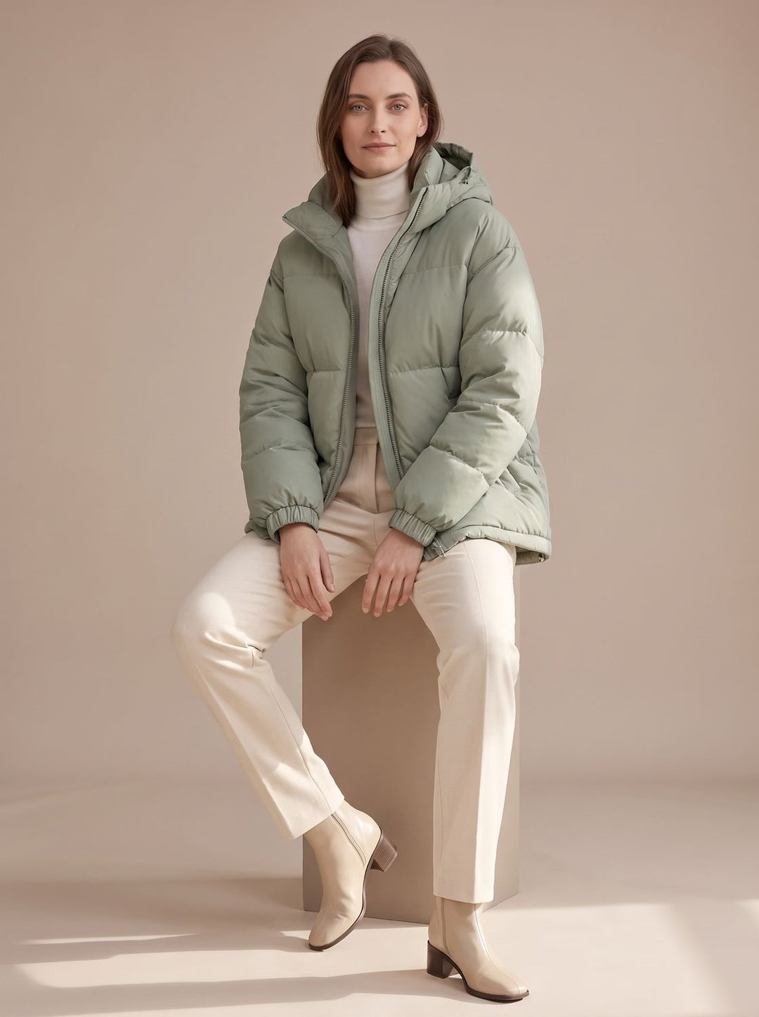 Women's Relaxed-Fit Hooded Puffer Jacket Drop-Shoulder