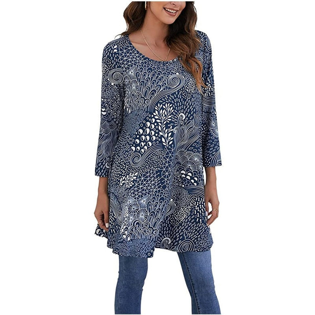 Women's Relaxed-Fit Mandala Print 3/4 Sleeve Swing Tunic - Multicolor A12