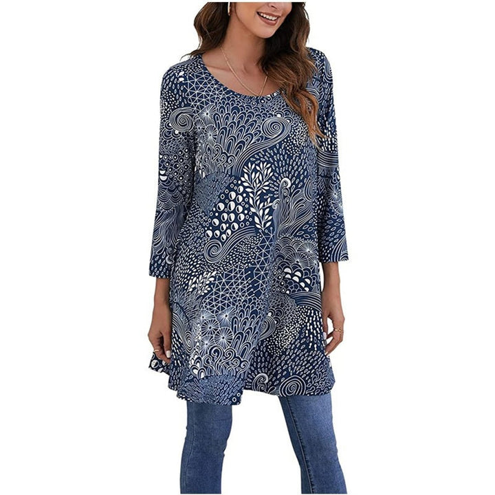 Women's Relaxed-Fit Mandala Print 3/4 Sleeve Swing Tunic - Multicolor A12