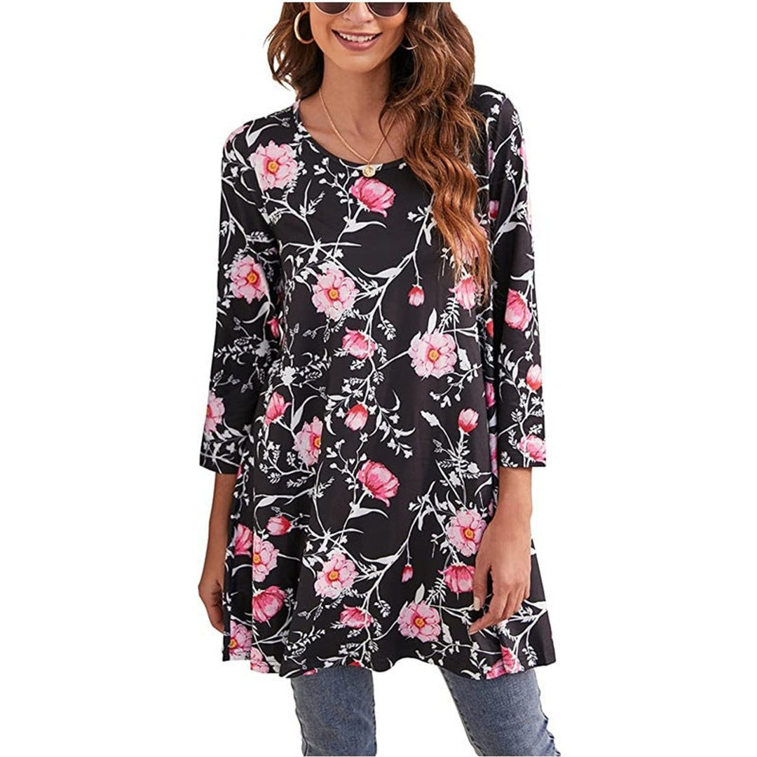 Women's Relaxed-Fit Mandala Print 3/4 Sleeve Swing Tunic - Multicolor A4