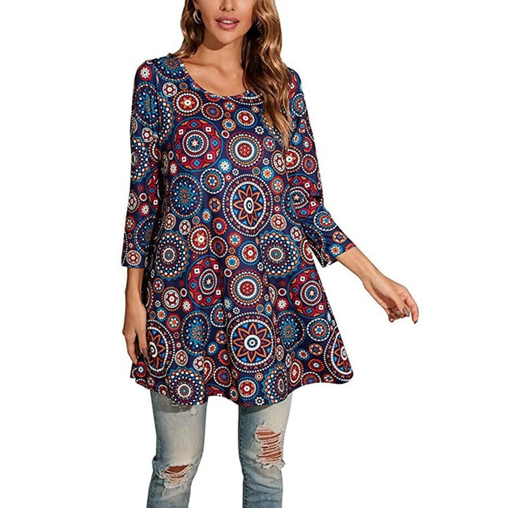 Women's Relaxed-Fit Mandala Print 3/4 Sleeve Swing Tunic - Style 11