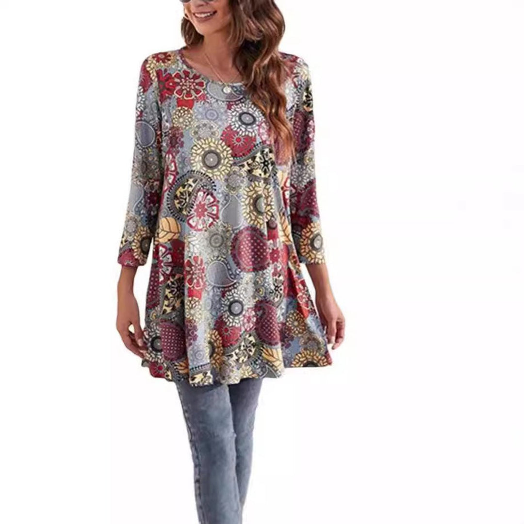 Women's Relaxed-Fit Mandala Print 3/4 Sleeve Swing Tunic