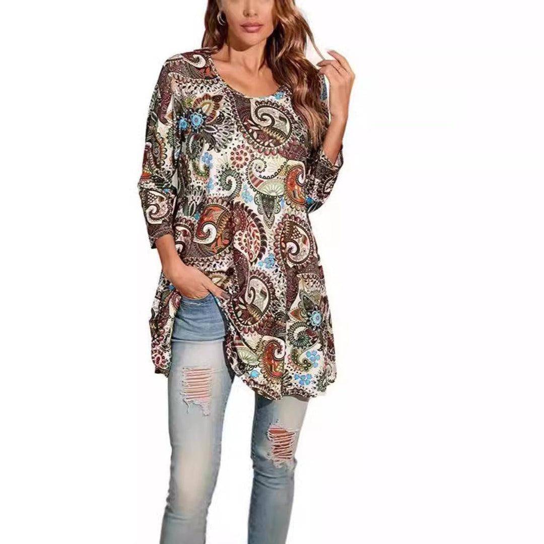 Women's Relaxed-Fit Mandala Print 3/4 Sleeve Swing Tunic