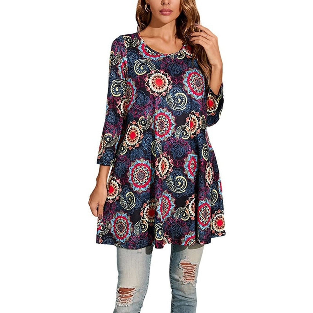 Women's Relaxed-Fit Mandala Print 3/4 Sleeve Swing Tunic - Gray