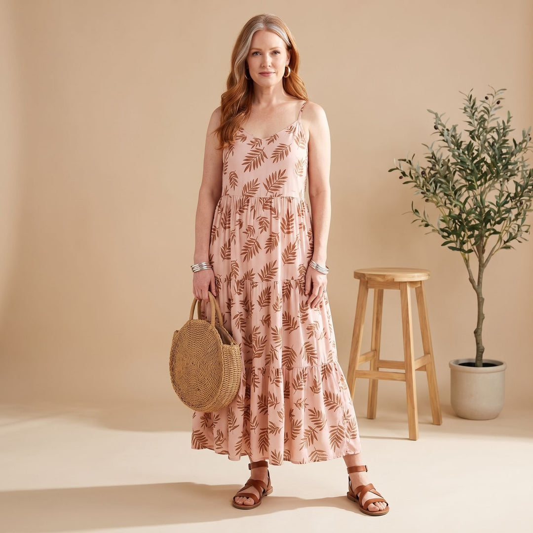 Women's Relaxed-Fit Notch-Neck Long Sleeve Maxi Dress