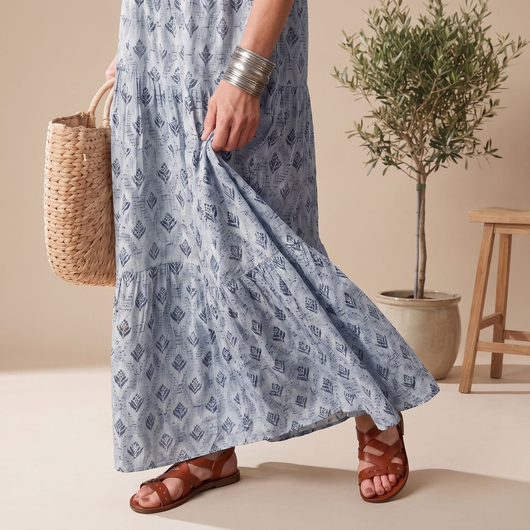 Women's Relaxed-Fit Notch-Neck Long Sleeve Maxi Dress