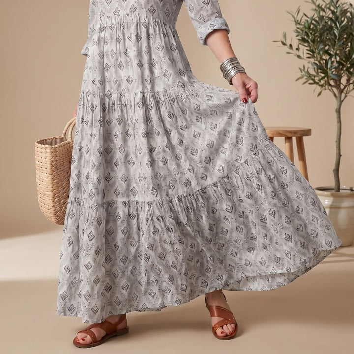Women's Relaxed-Fit Notch-Neck Long Sleeve Maxi Dress
