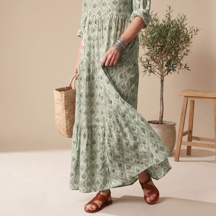 Women's Relaxed-Fit Notch-Neck Long Sleeve Maxi Dress