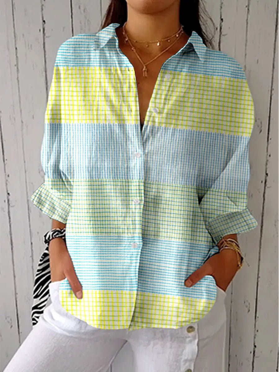 Women's Relaxed-Fit Pastel Grid Button-Front Blouse - Multicolor
