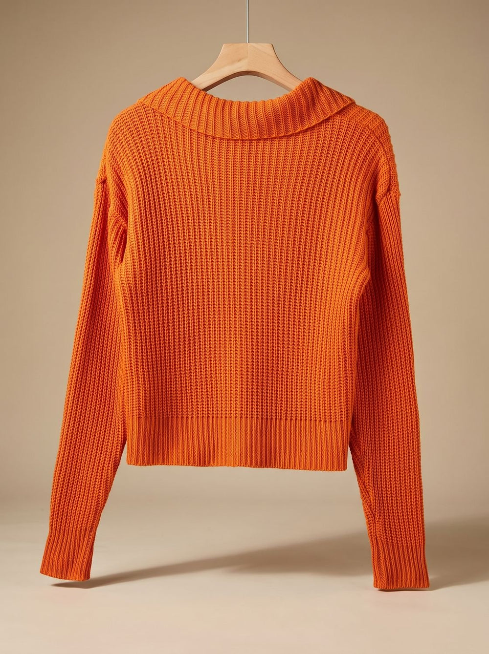 Women's Relaxed-Fit Ribbed Knit Folded-Collar Pullover Sweater - Orange-Red