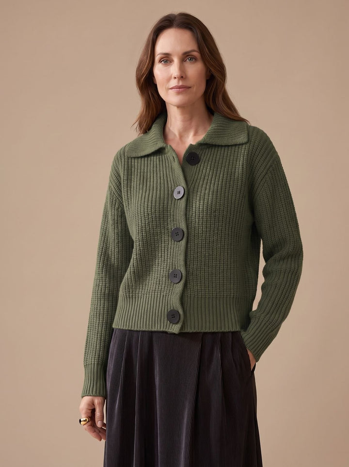 Women's Relaxed-Fit Ribbed Knit Folded-Collar Pullover Sweater