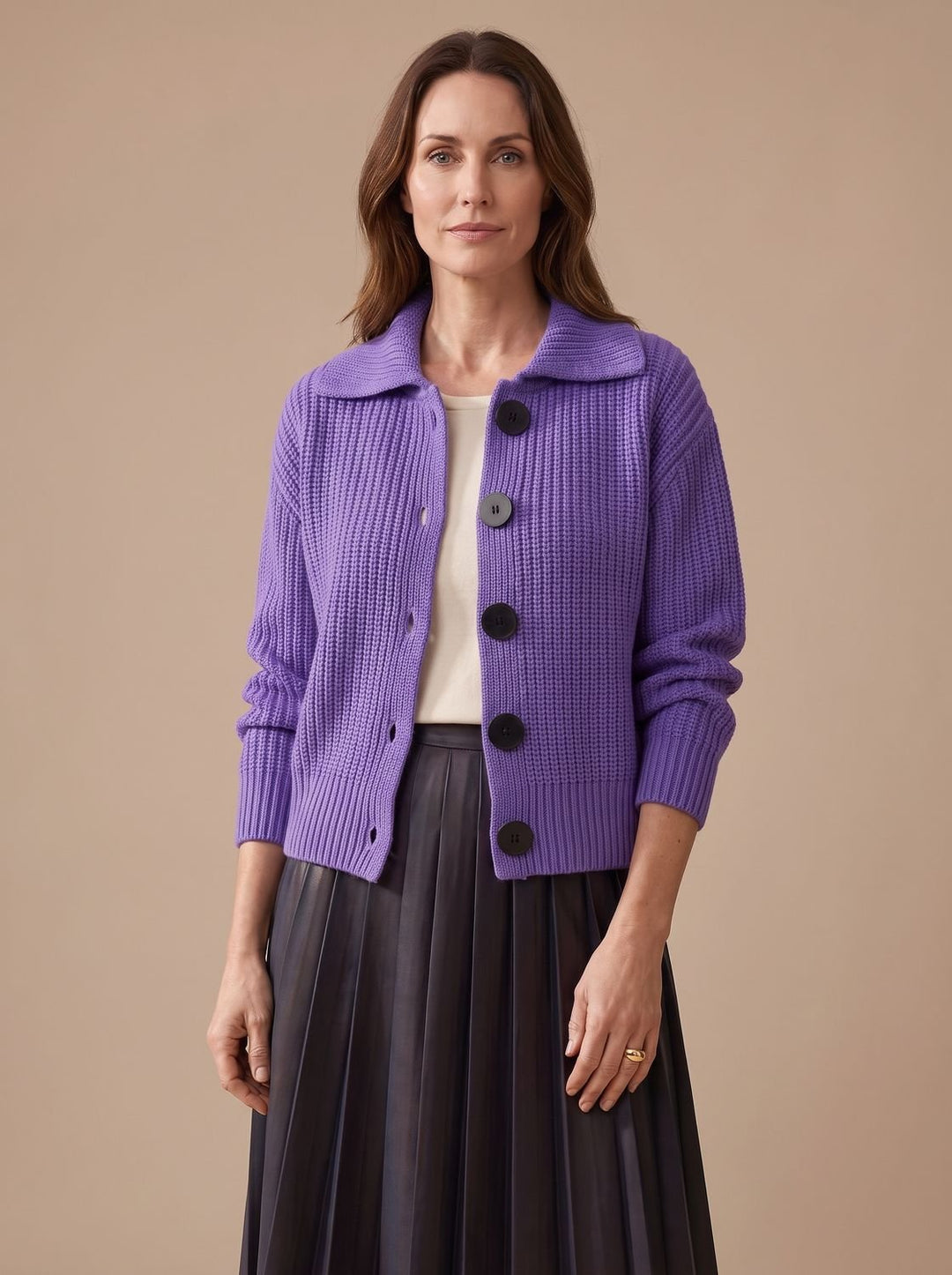 Women's Relaxed-Fit Ribbed Knit Folded-Collar Pullover Sweater