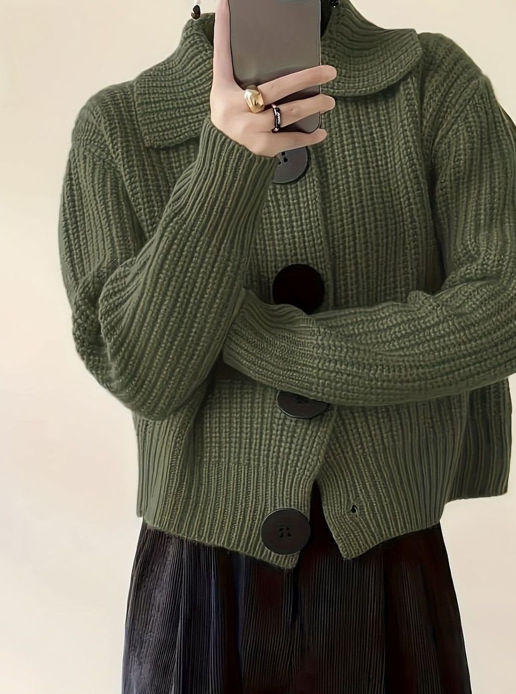 Women's Relaxed-Fit Ribbed Knit Sweater Folded Collar