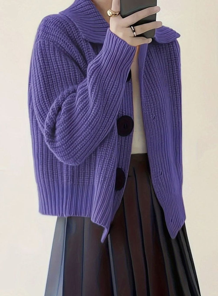 Women's Relaxed-Fit Ribbed Knit Sweater Folded Collar
