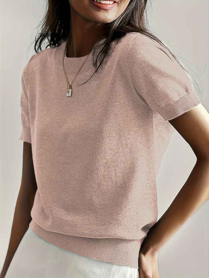 Women's Relaxed-Fit Short-Sleeve Crewneck Knit Sweater Top - Peach
